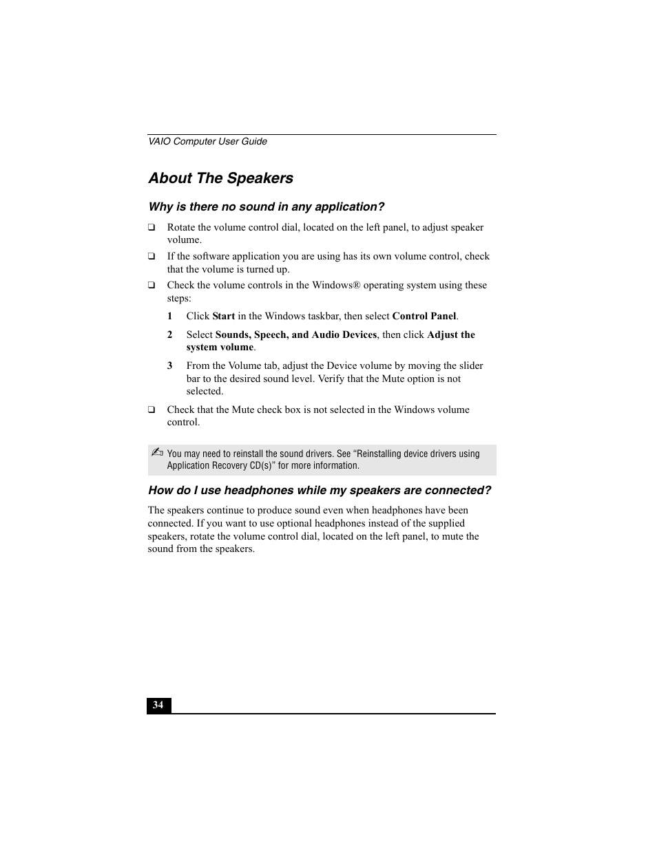 About the speakers | Sony PCV-W10 User Manual | Page 34 / 76