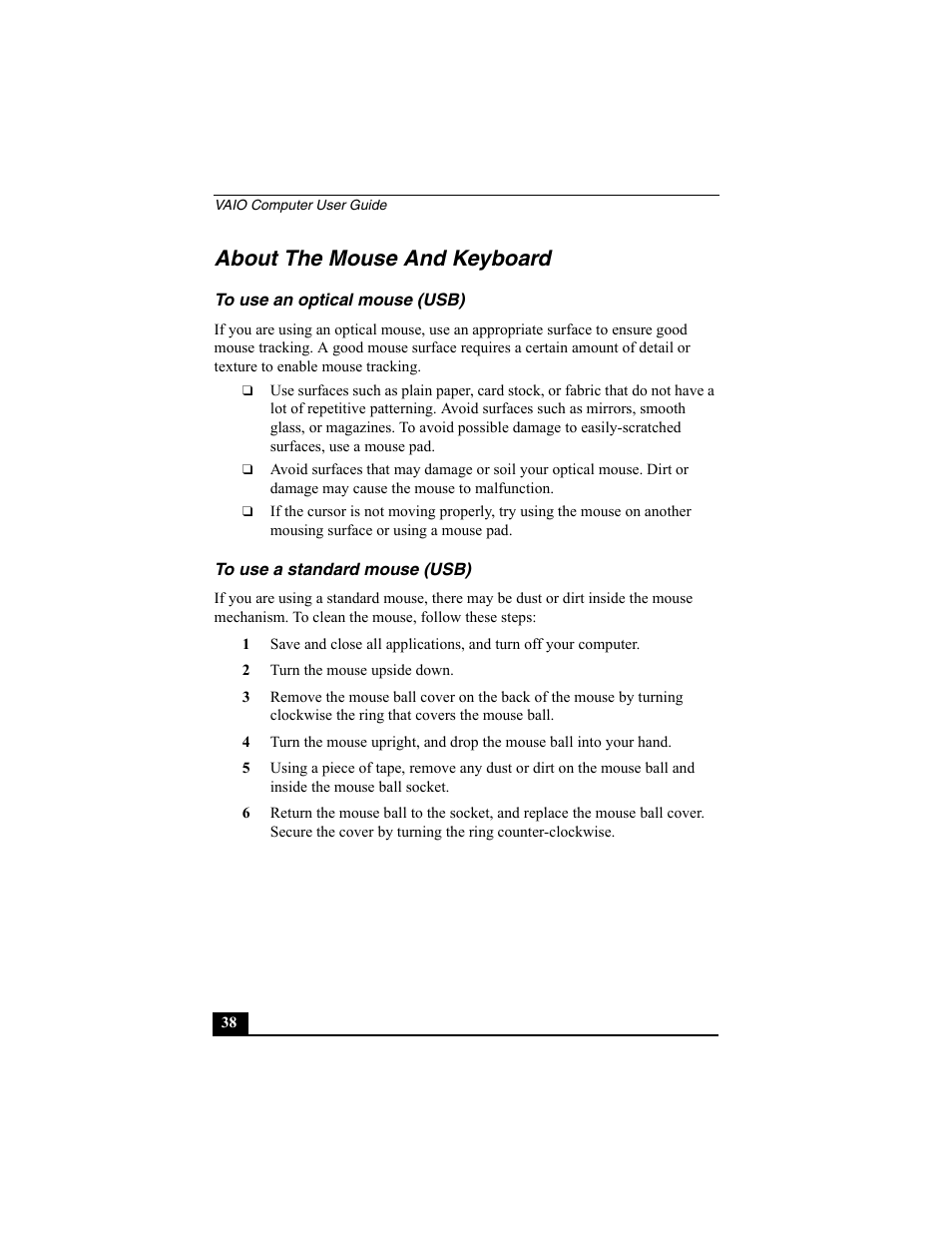 About the mouse and keyboard | Sony PCV-W10 User Manual | Page 38 / 76