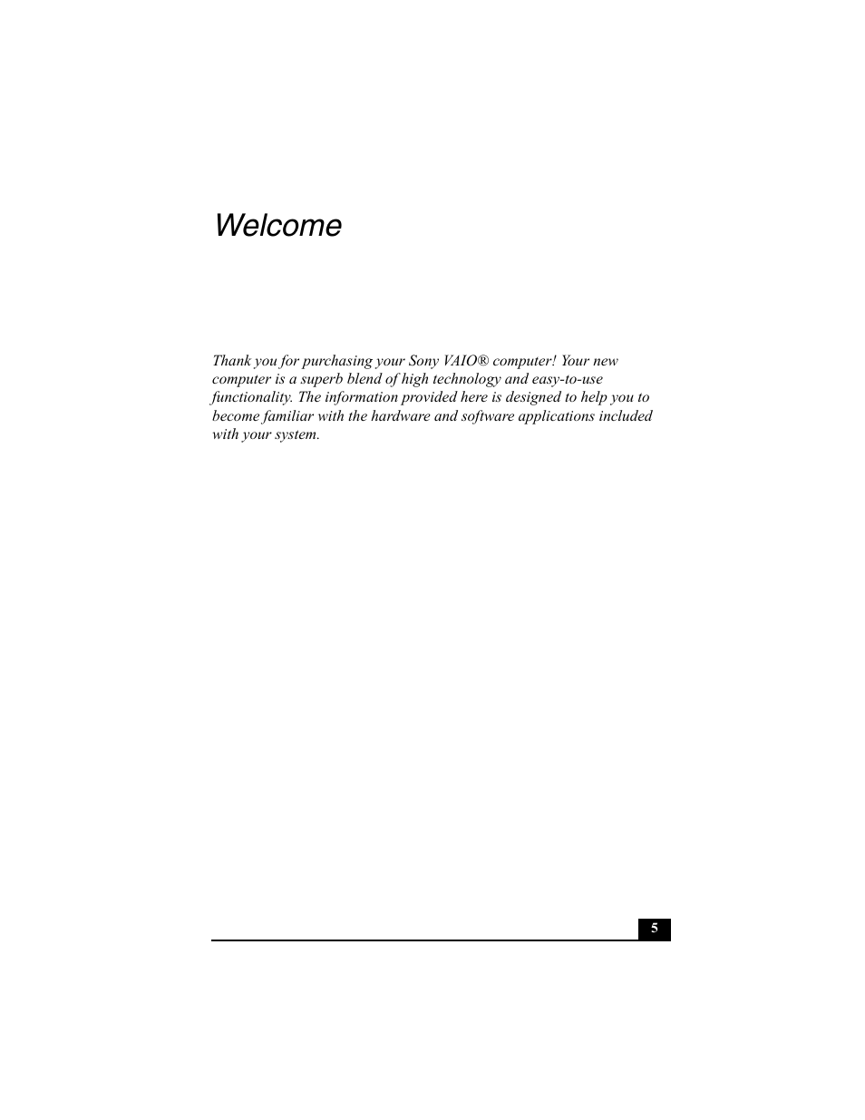 Welcome | Sony PCV-W10 User Manual | Page 5 / 76