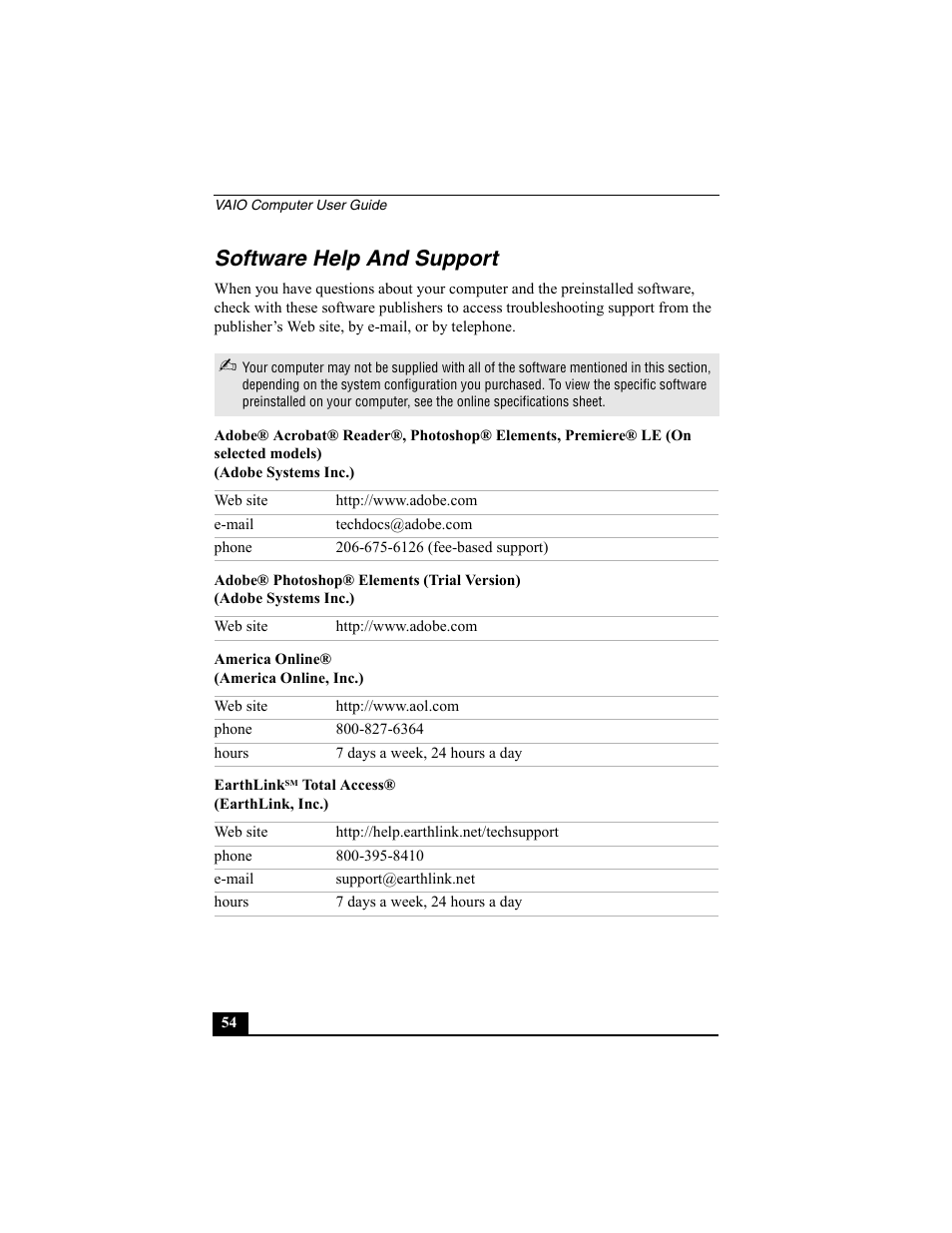 Software help and support | Sony PCV-W10 User Manual | Page 54 / 76