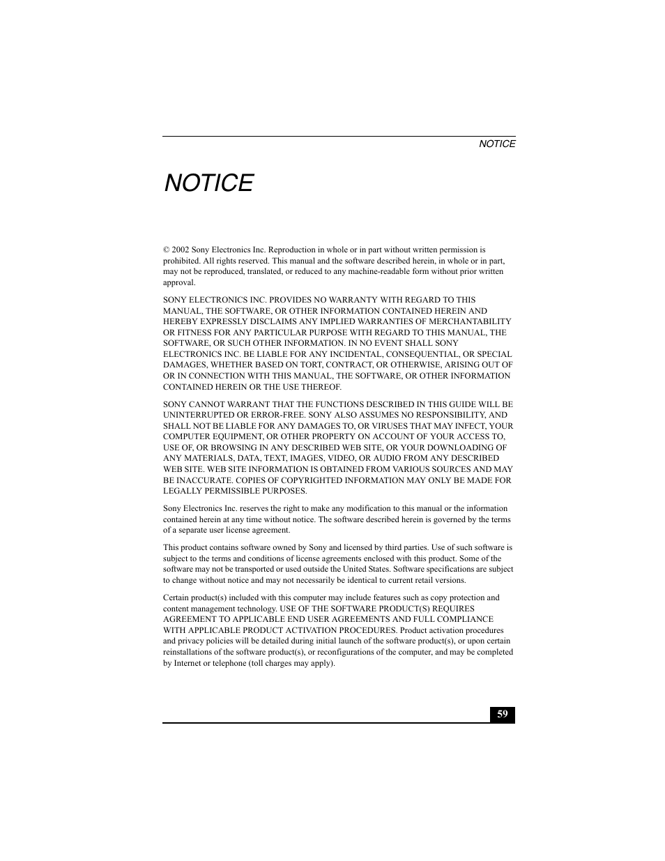 Notice | Sony PCV-W10 User Manual | Page 59 / 76