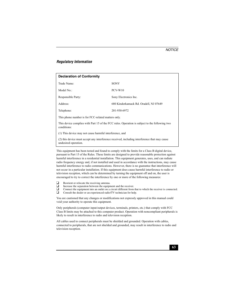 Sony PCV-W10 User Manual | Page 63 / 76