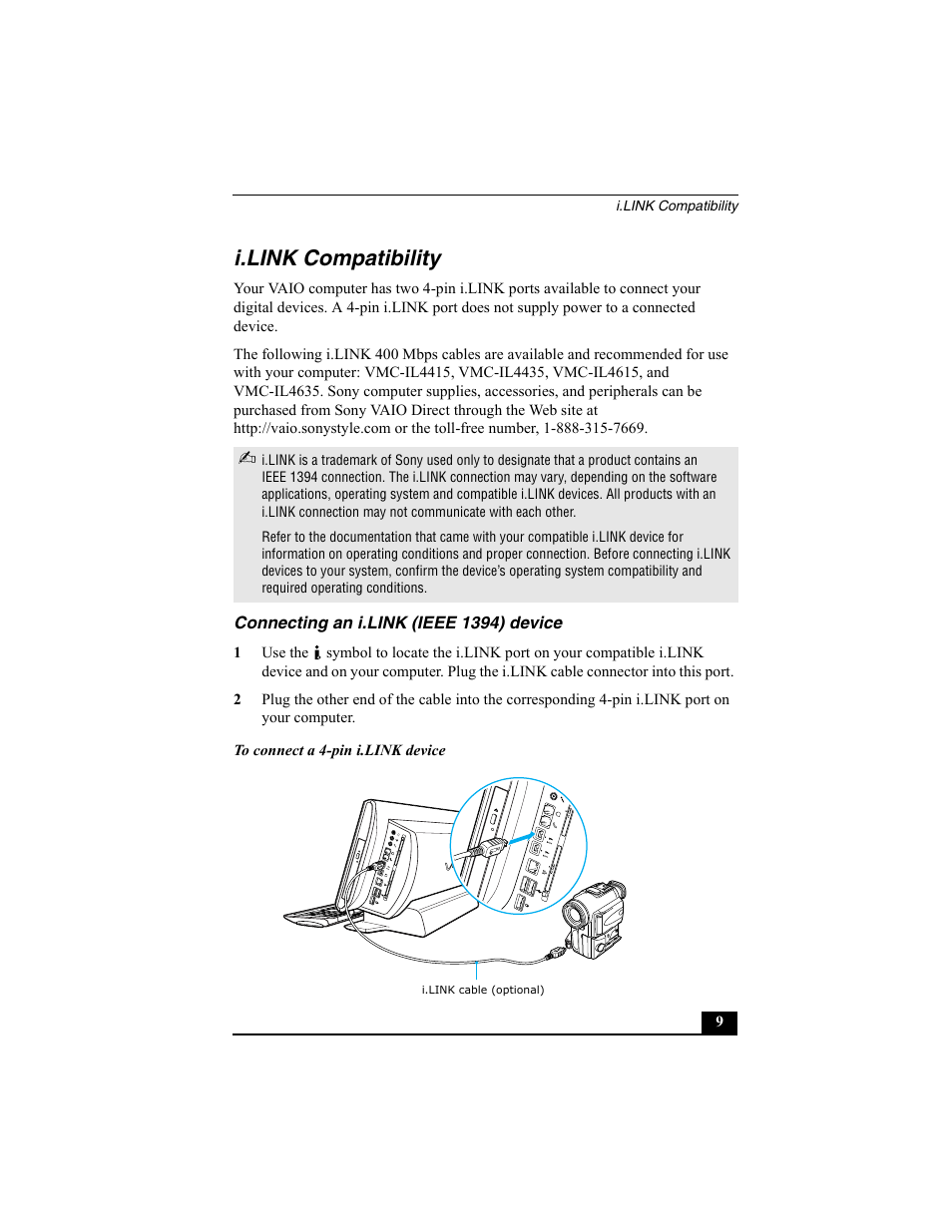 I.link compatibility | Sony PCV-W10 User Manual | Page 9 / 76