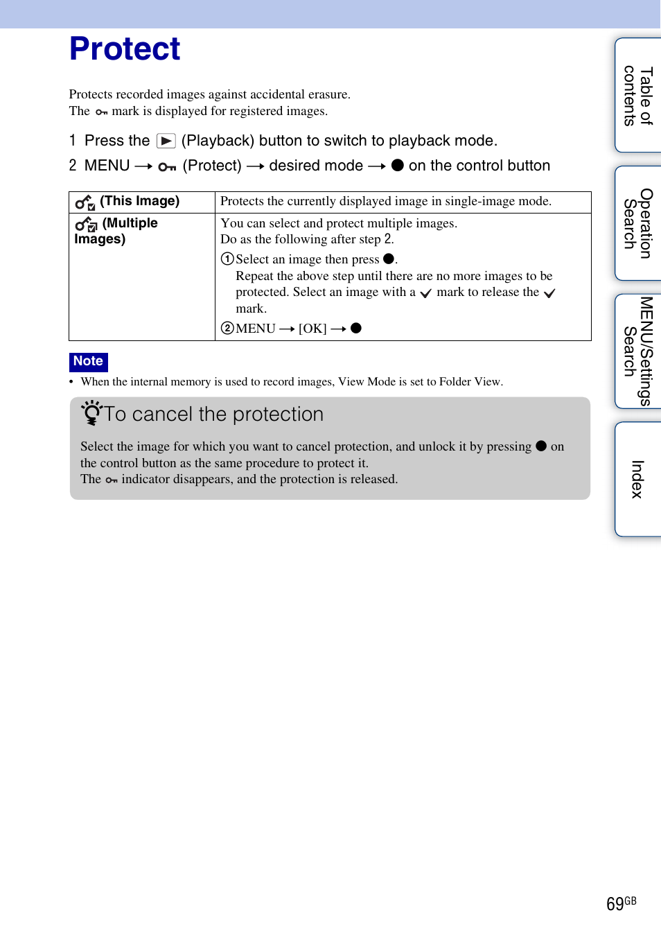 Protect, Protect) | Sony Cyber-shot 4-172-679-12(1) User Manual | Page 69 / 132