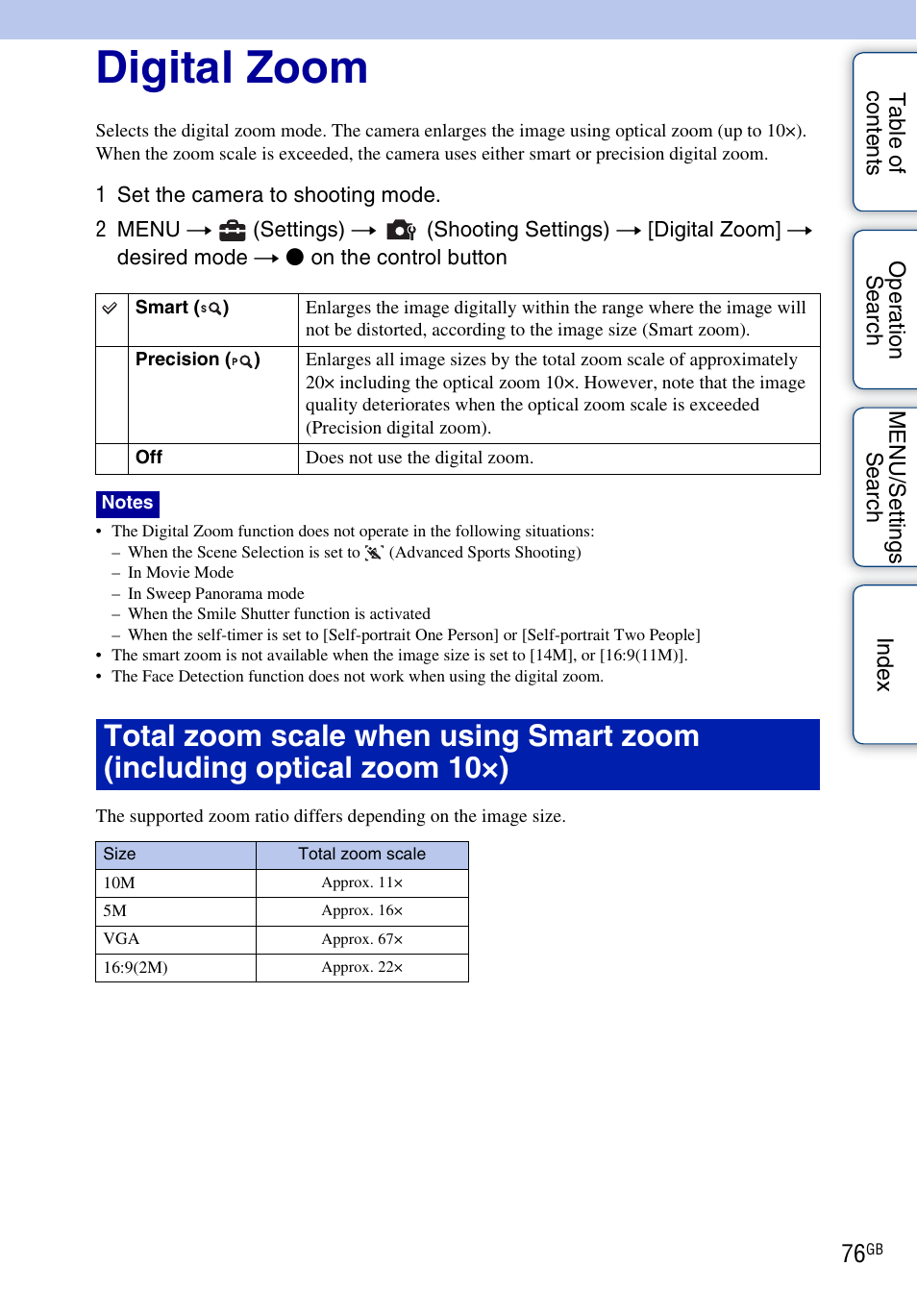 Digital zoom | Sony Cyber-shot 4-172-679-12(1) User Manual | Page 76 / 132