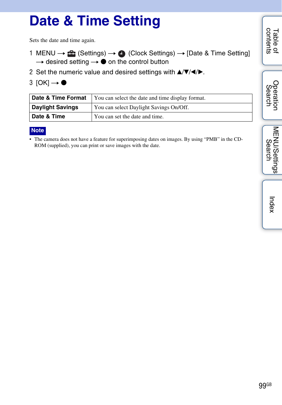 Date & time setting | Sony Cyber-shot 4-172-679-12(1) User Manual | Page 99 / 132