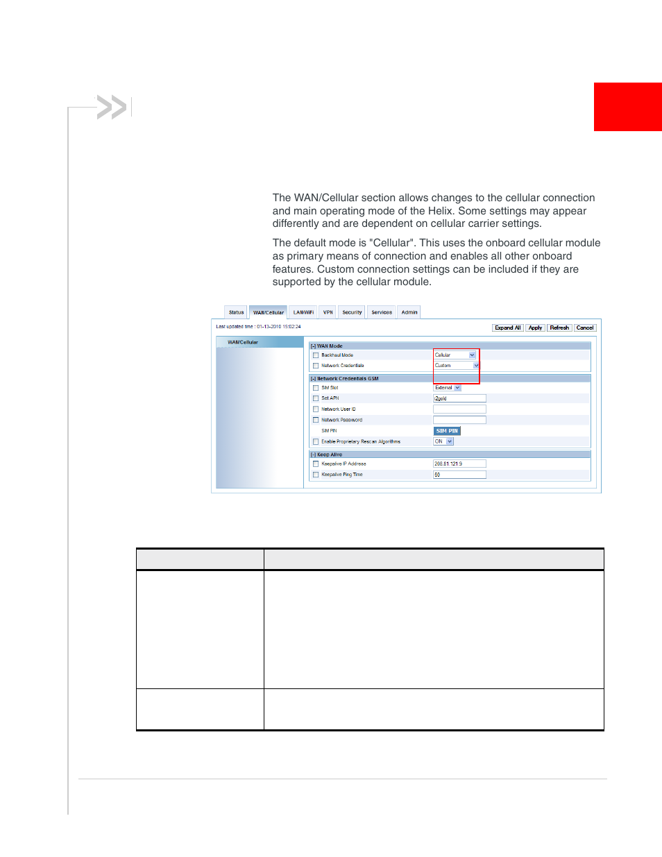 Configuring wan/cellular, Wan/cellular | Sony AIRLINK HELIX 2140847 User Manual | Page 31 / 63