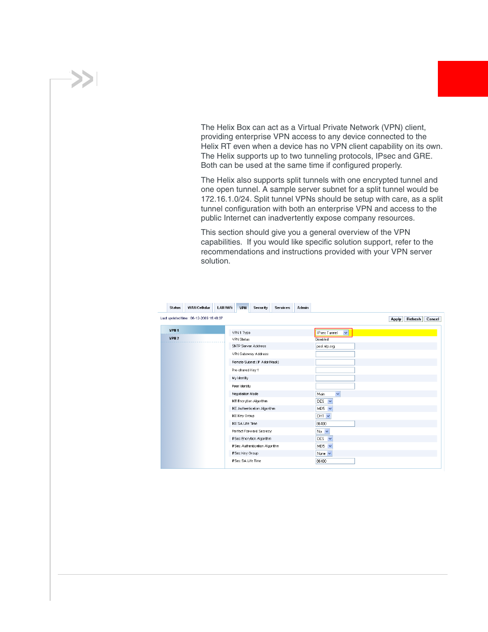 Configuring airlink helix, Vpn 1 | Sony AIRLINK HELIX 2140847 User Manual | Page 43 / 63