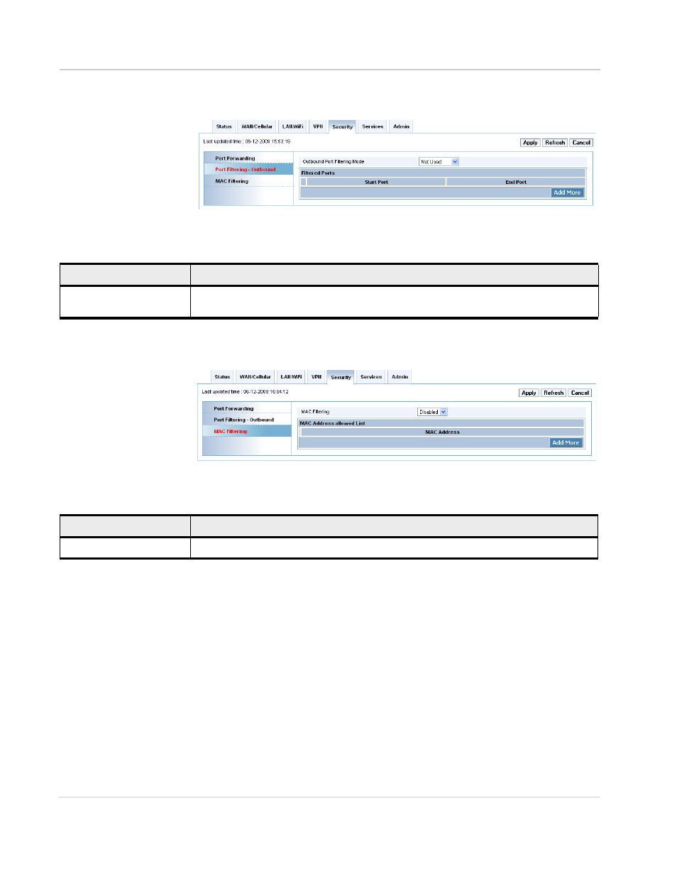Port filtering - outbound, Mac filtering | Sony AIRLINK HELIX 2140847 User Manual | Page 48 / 63