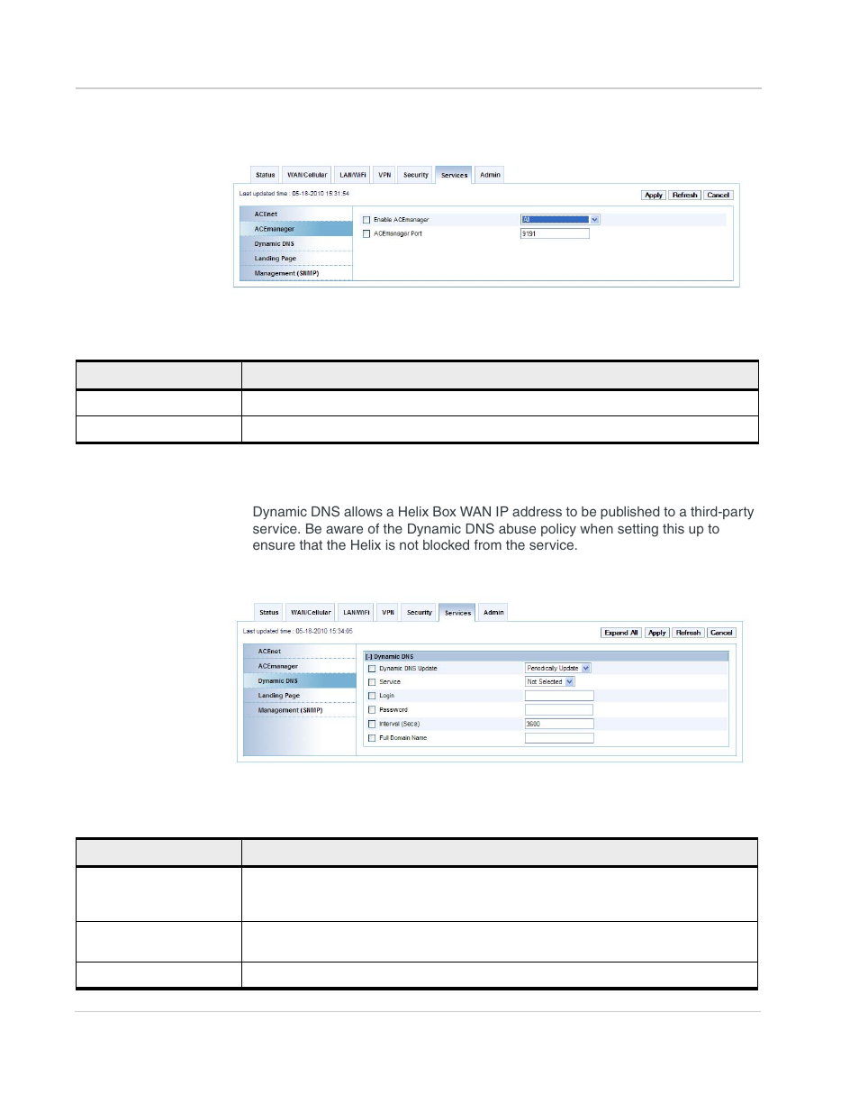Acemanager, Dynamic dns | Sony AIRLINK HELIX 2140847 User Manual | Page 50 / 63