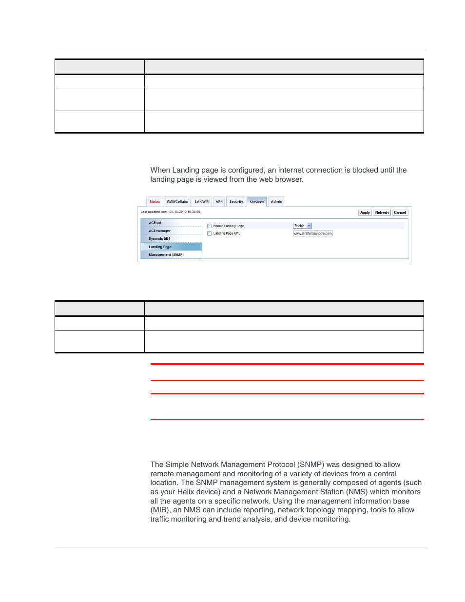 Management (“snmp), Landing page | Sony AIRLINK HELIX 2140847 User Manual | Page 51 / 63