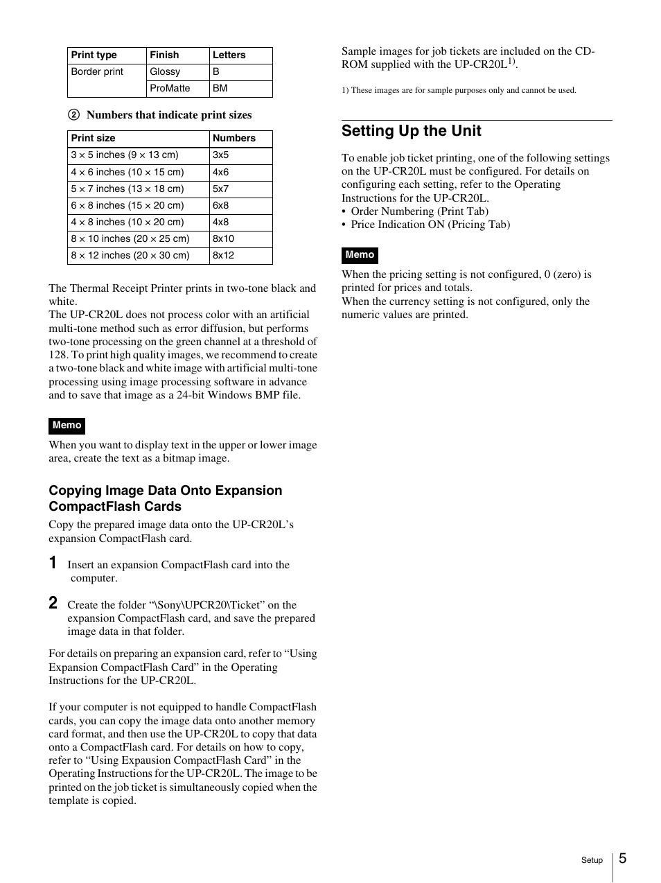 Setting up the unit | Sony SNAPLAB UP-CR20L User Manual | Page 5 / 6