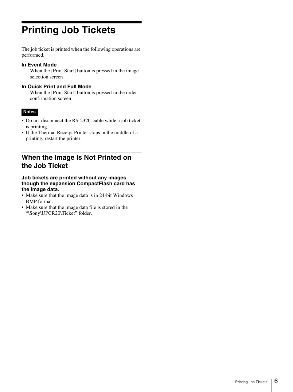 Printing job tickets, When the image is not printed on the job ticket, When the image is not printed on the job | Ticket | Sony SNAPLAB UP-CR20L User Manual | Page 6 / 6