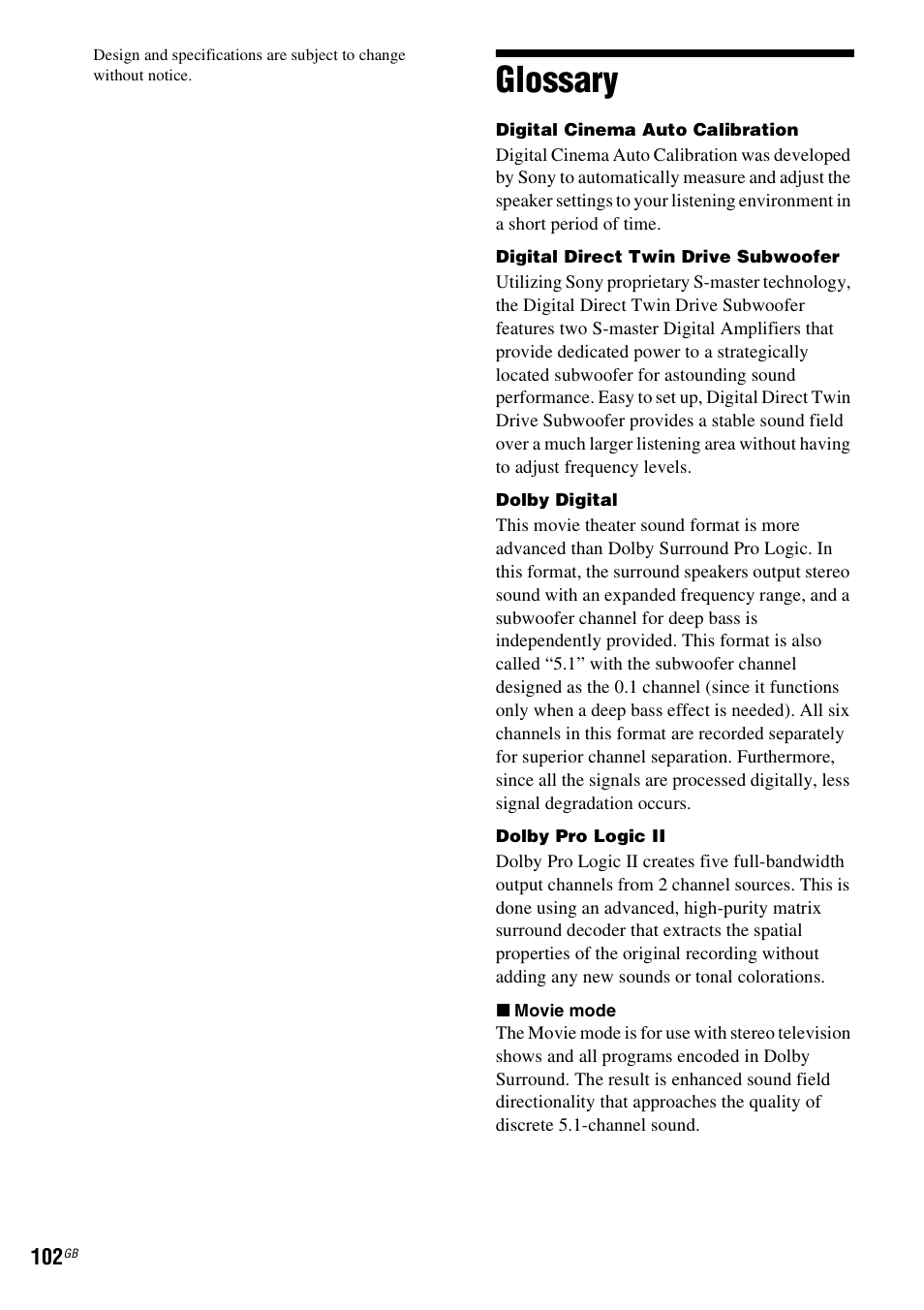 Glossary | Sony DAV-HDX685 User Manual | Page 102 / 116