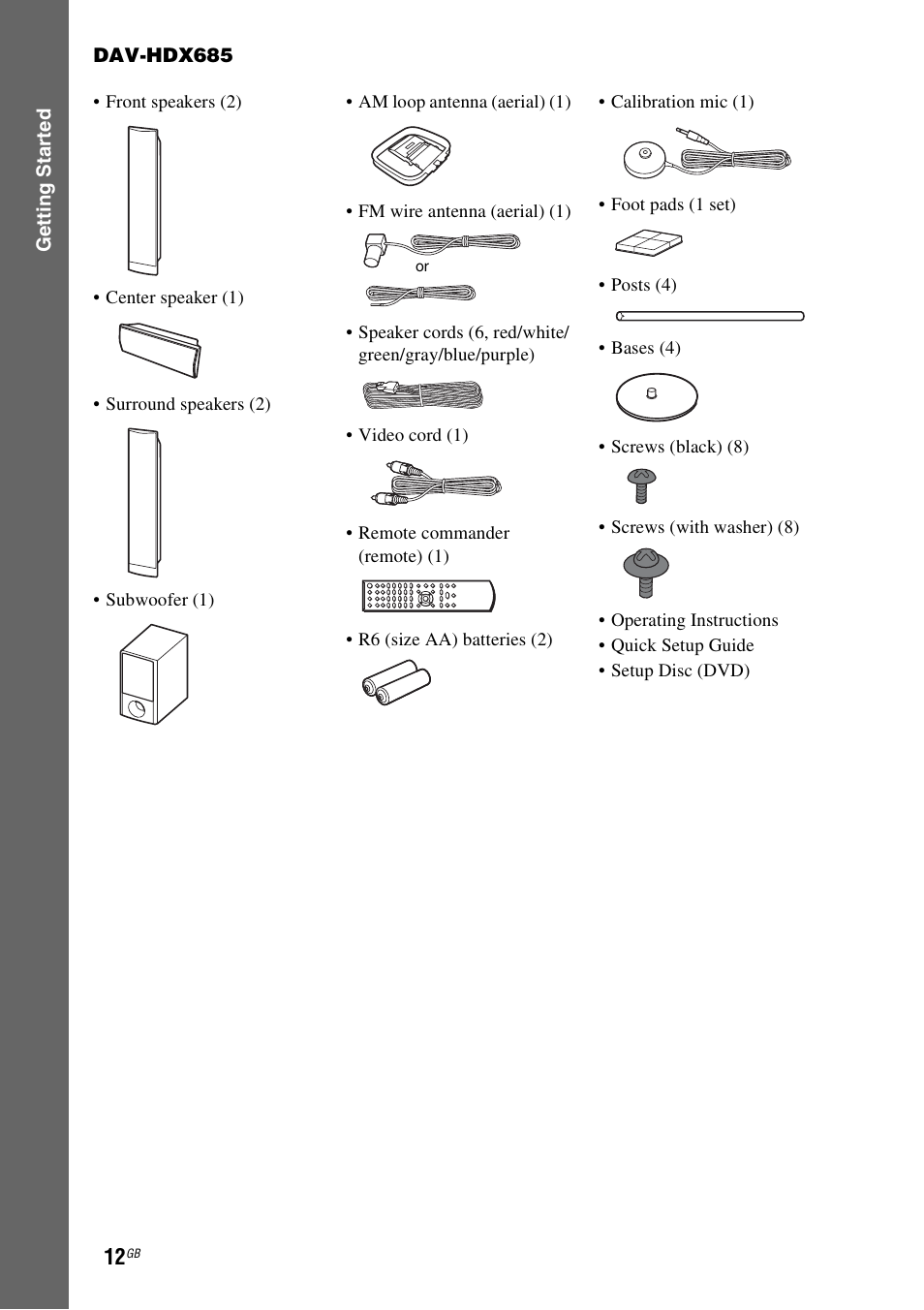 Sony DAV-HDX685 User Manual | Page 12 / 116