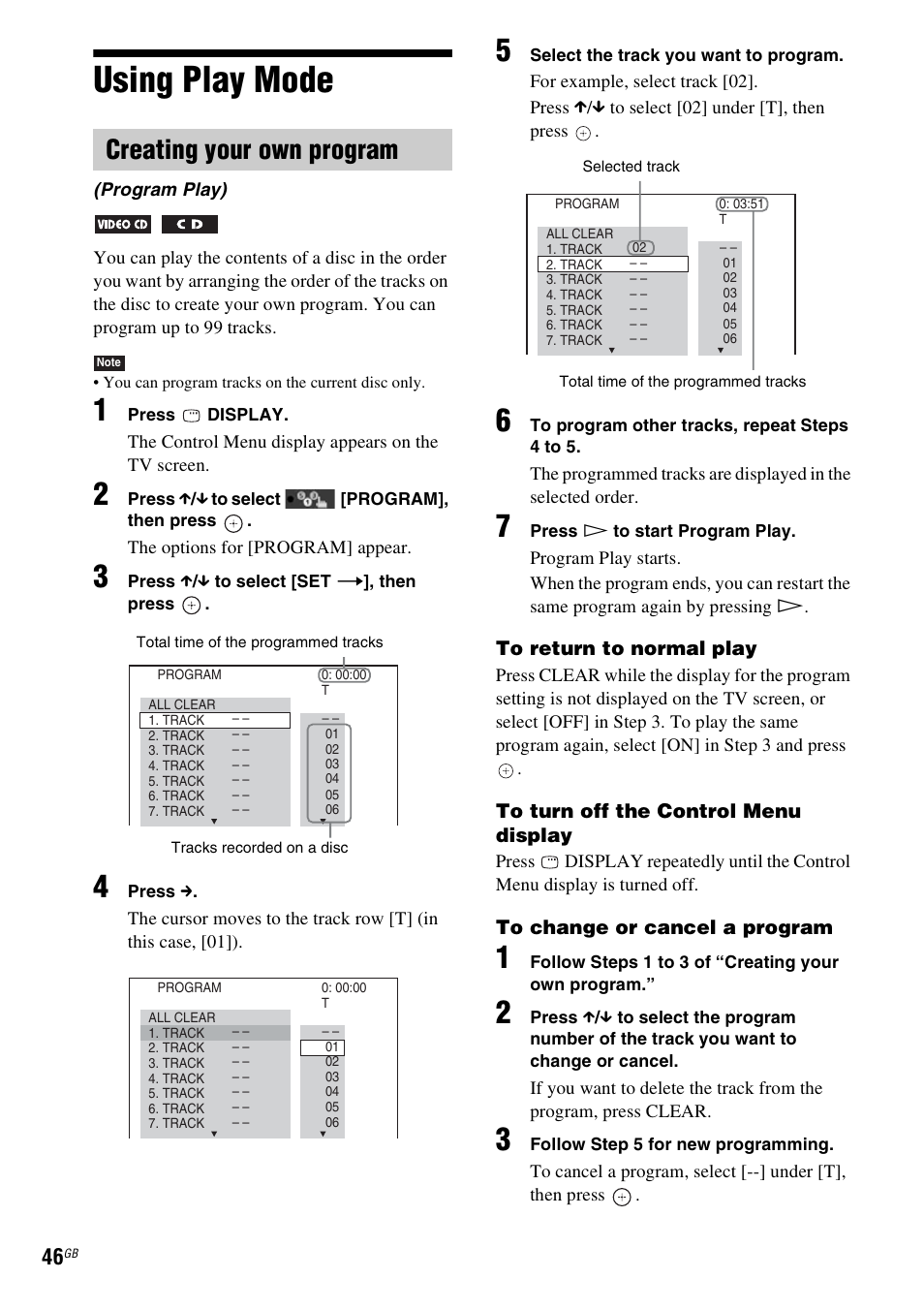 Using play mode, Creating your own program | Sony DAV-HDX685 User Manual | Page 46 / 116