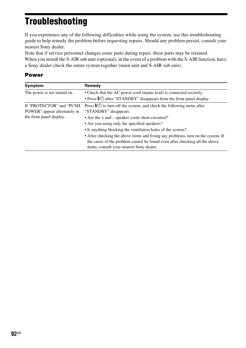 Troubleshooting | Sony DAV-HDX685 User Manual | Page 92 / 116