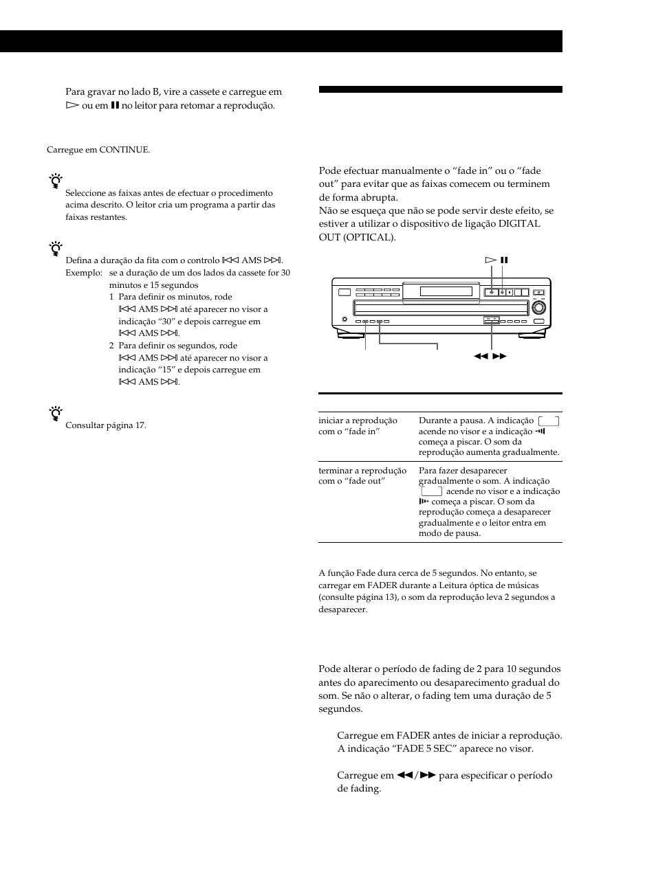 Gravar a partir de um cd, Alterar o período de fading | Sony CDP-CE515 User Manual | Page 105 / 112