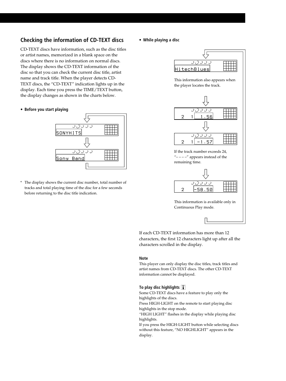 Playing cds, Checking the information of cd-text discs, While playing a disc | Sony CDP-CE515 User Manual | Page 11 / 112