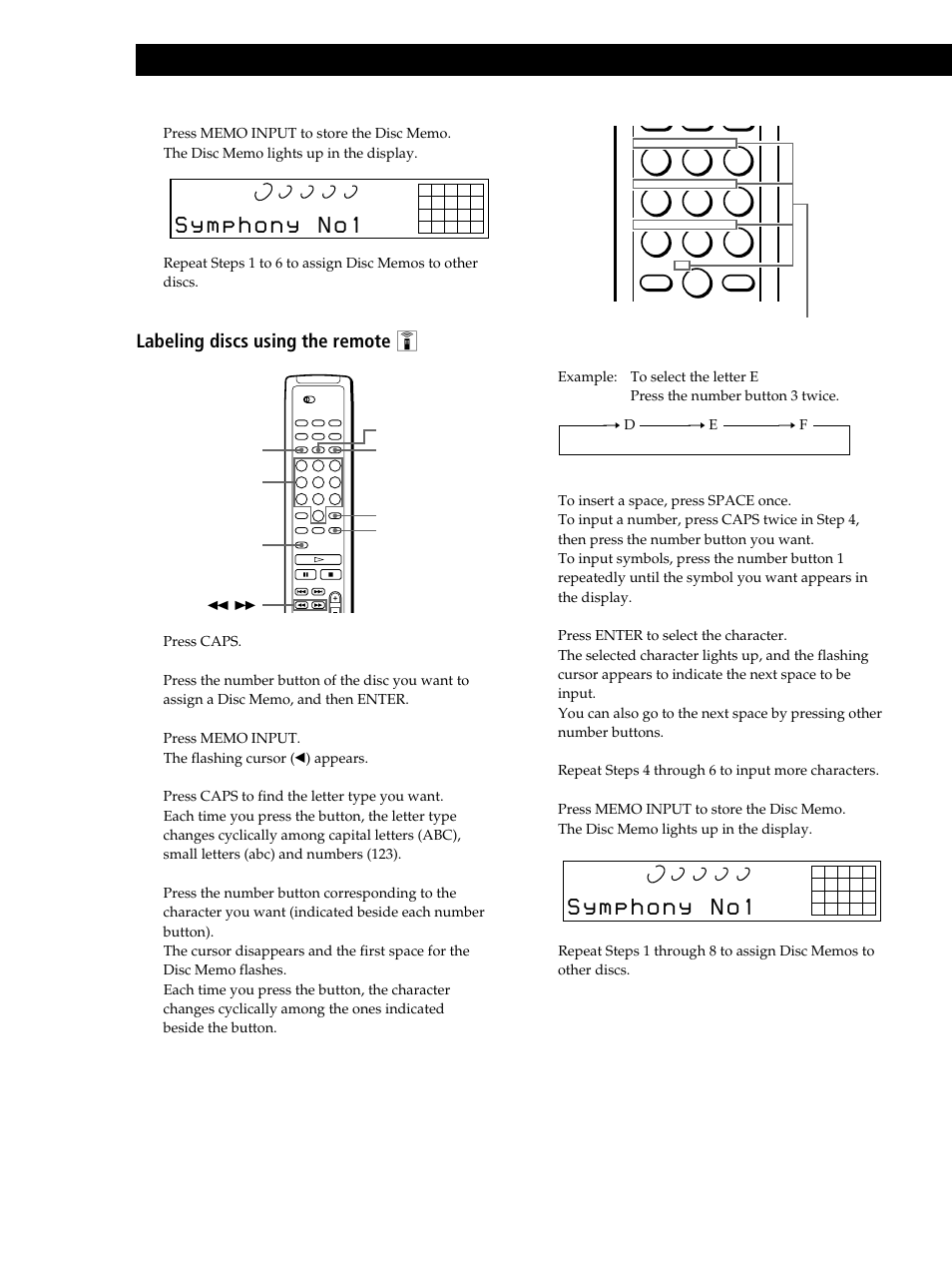 Storing information about cds (custom files), Labeling discs using the remote z 1 | Sony CDP-CE515 User Manual | Page 24 / 112