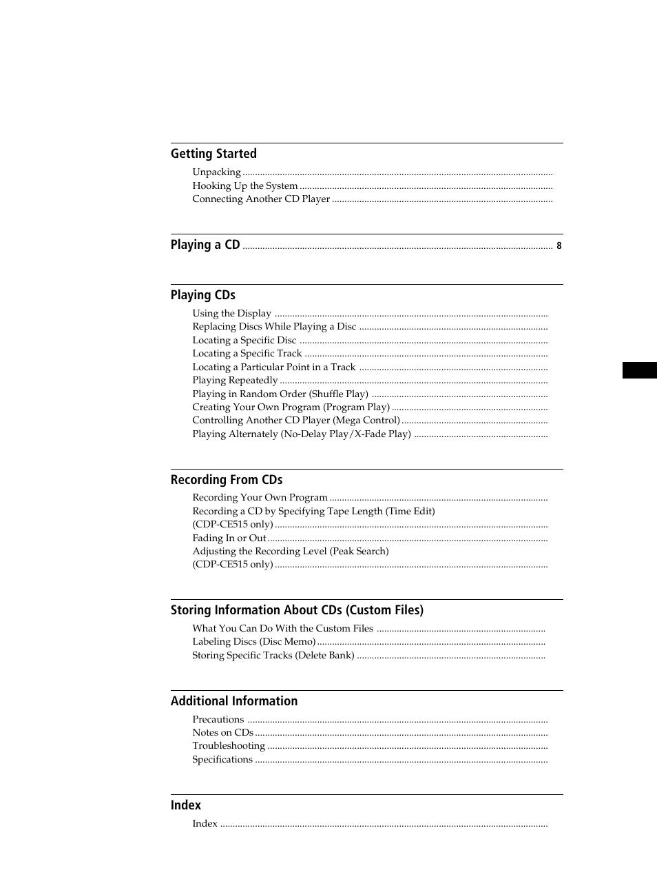 Able of contents | Sony CDP-CE515 User Manual | Page 3 / 112