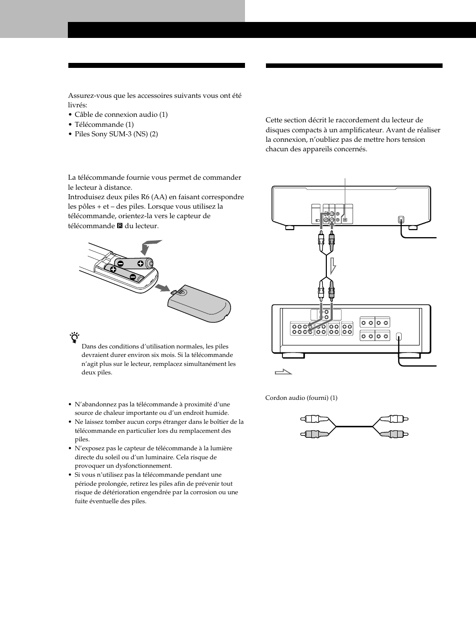 Déballage, Raccordement du système, Préparation | Installation des piles dans la télécommande, Vue d’ensemble | Sony CDP-CE515 User Manual | Page 32 / 112