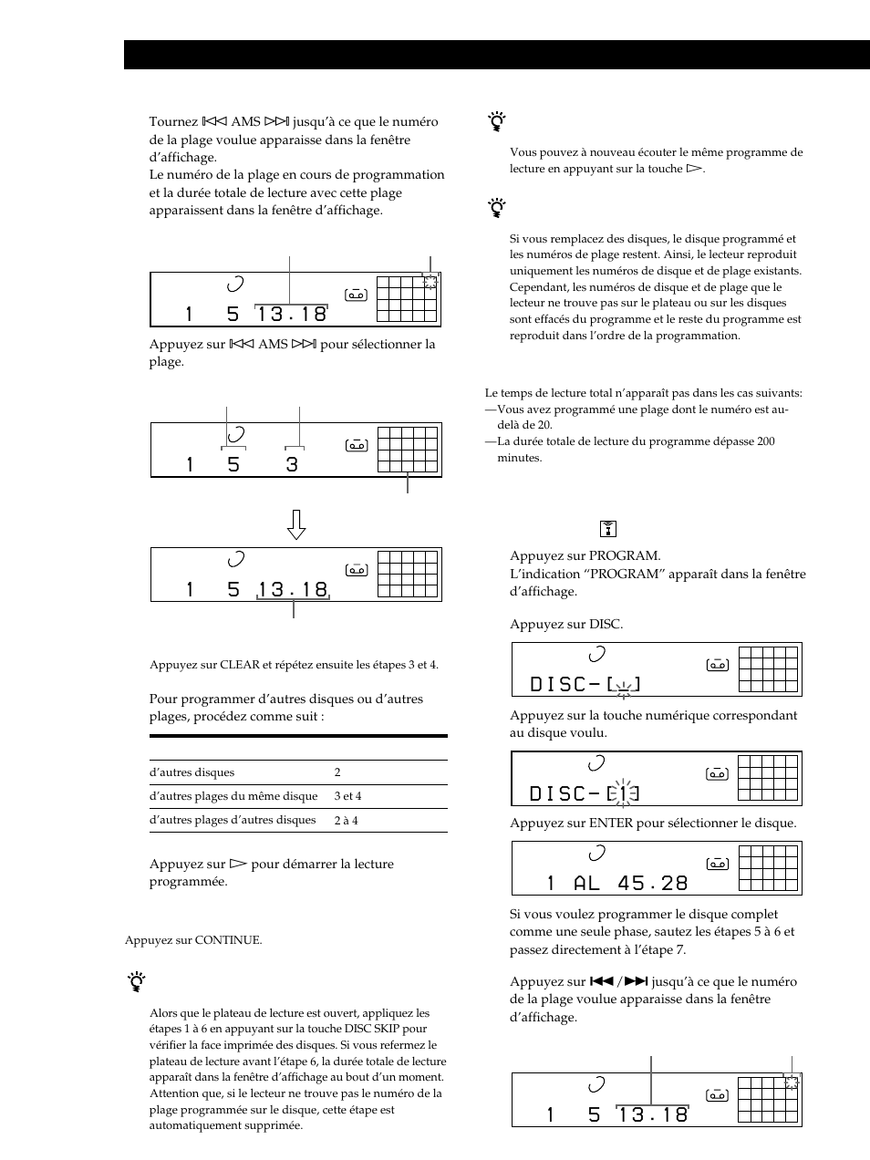 D i s c, Lecture de disques compacts | Sony CDP-CE515 User Manual | Page 44 / 112