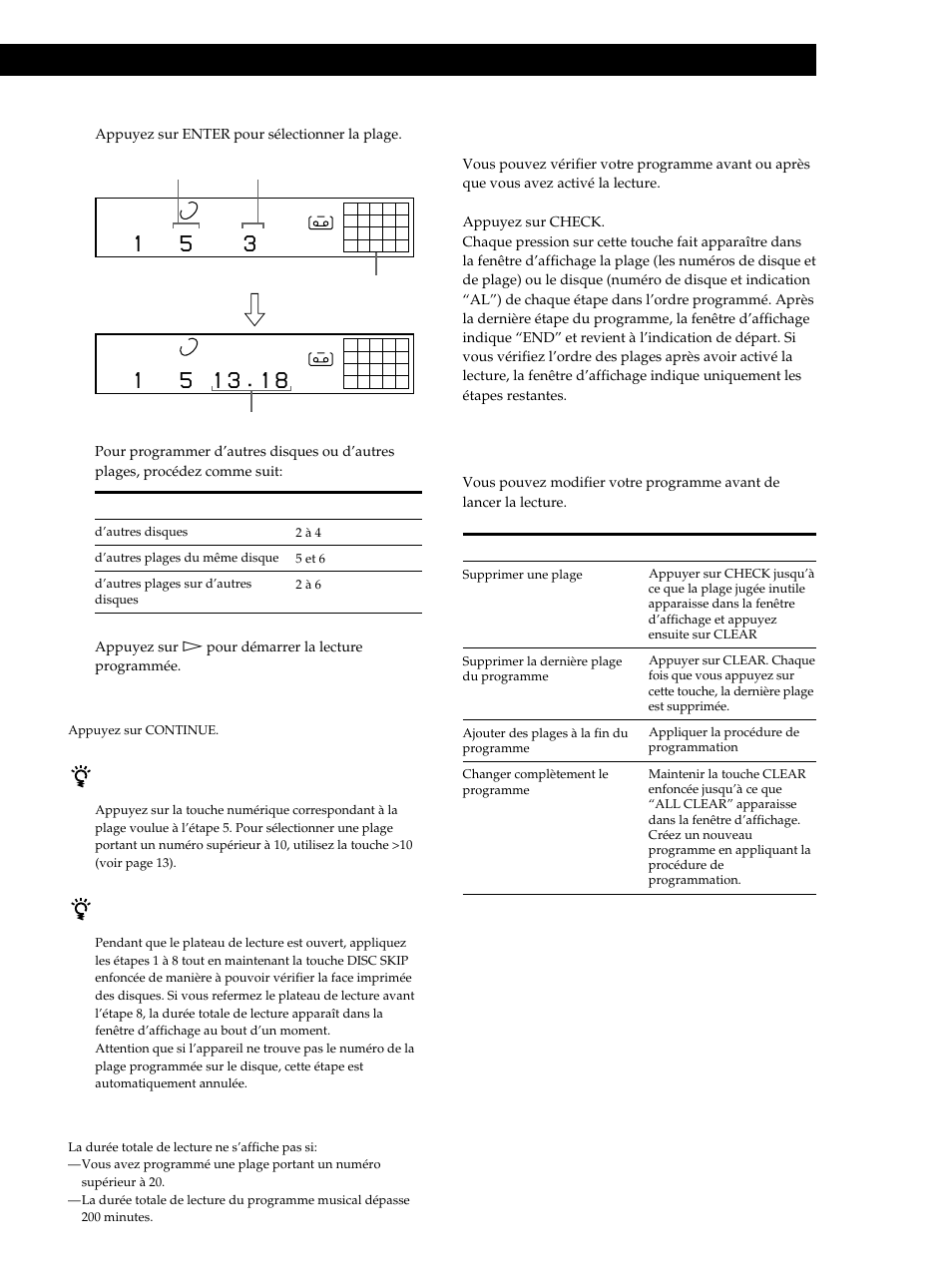 Lecture de disques compacts, Vérification de l’ordre des plages, Changer l’ordre des plages | Sony CDP-CE515 User Manual | Page 45 / 112