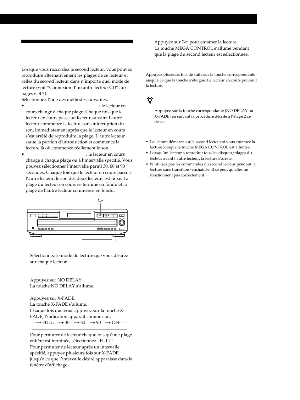Lecture alternée (no-delay play/x-fade play), Lecture de disques compacts | Sony CDP-CE515 User Manual | Page 47 / 112