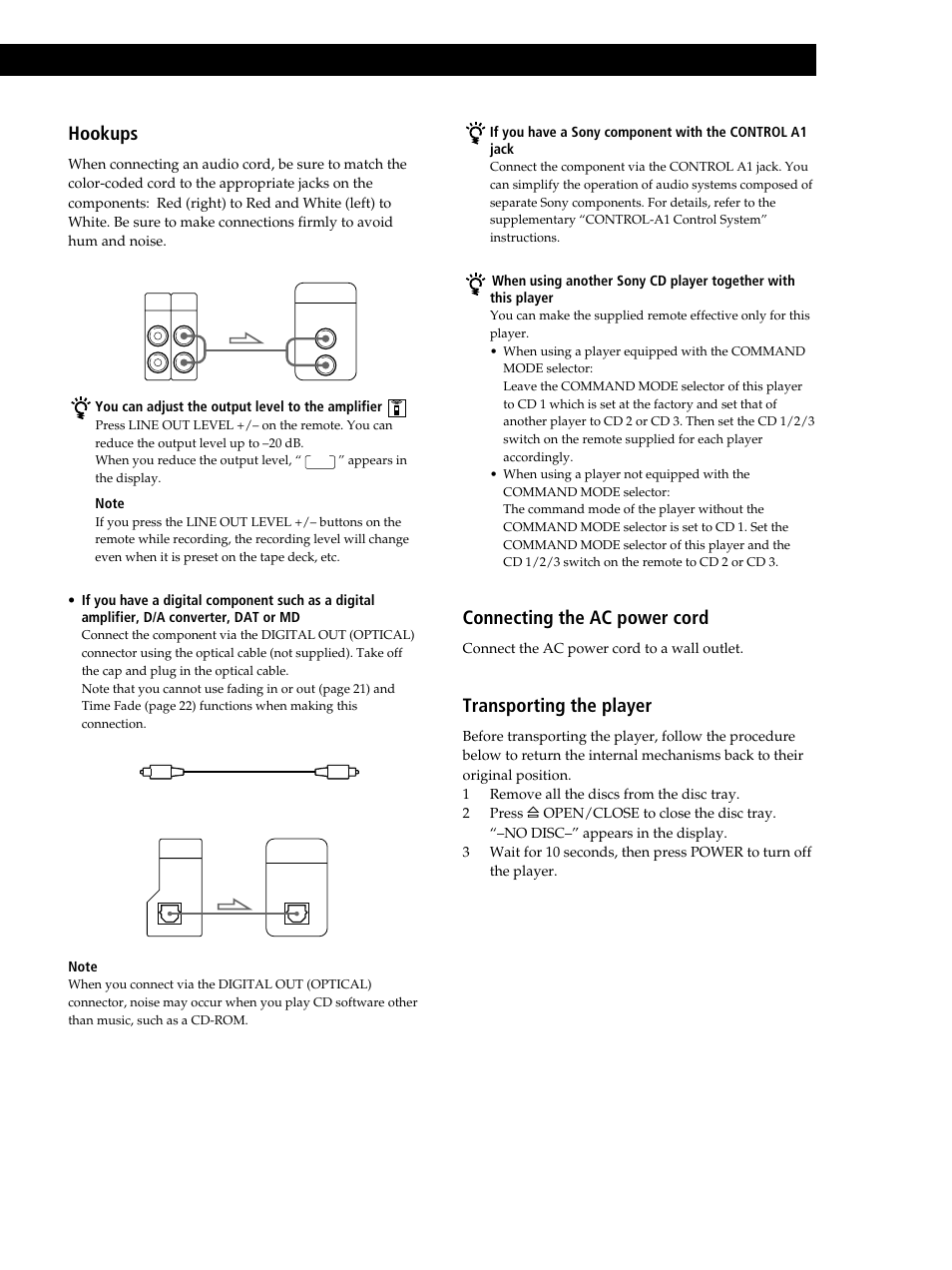 Getting started, Hookups, Connecting the ac power cord | Transporting the player | Sony CDP-CE515 User Manual | Page 5 / 112