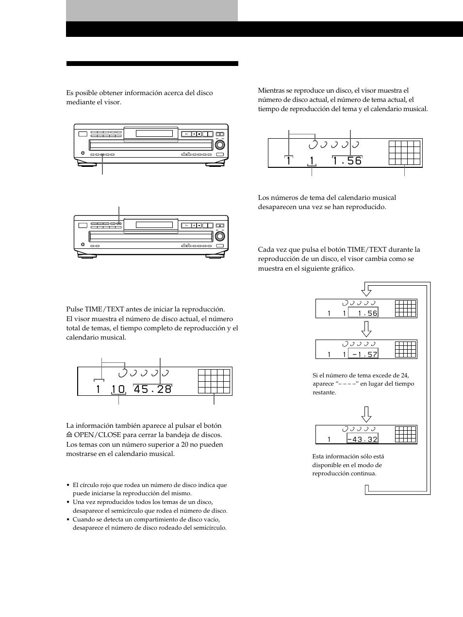 Uso del visor, Reproducción de discos compactos, Comprobación del tiempo restante | Sony CDP-CE515 User Manual | Page 66 / 112