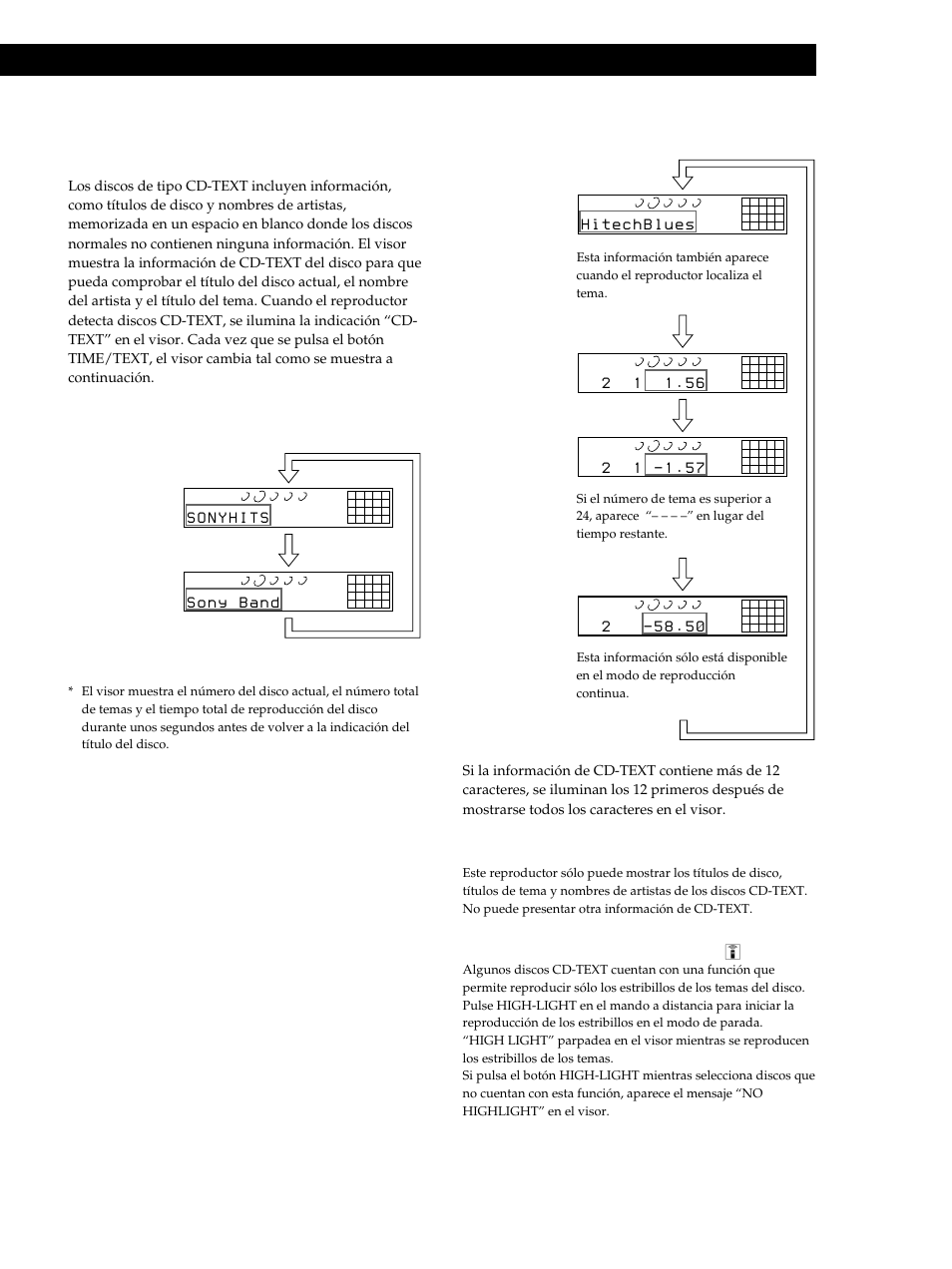 Reproducción de discos compactos, Mientras se reproduce un disco, Para reproducir los estribillos de los temas z | Sony CDP-CE515 User Manual | Page 67 / 112