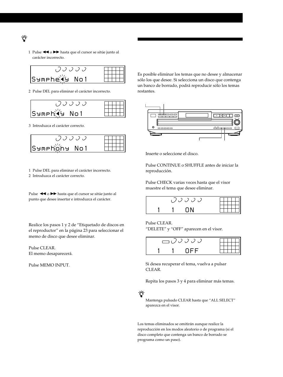 1 1 o f f, 1 1 o n, Grabación a partir de discos compactos | Sony CDP-CE515 User Manual | Page 81 / 112