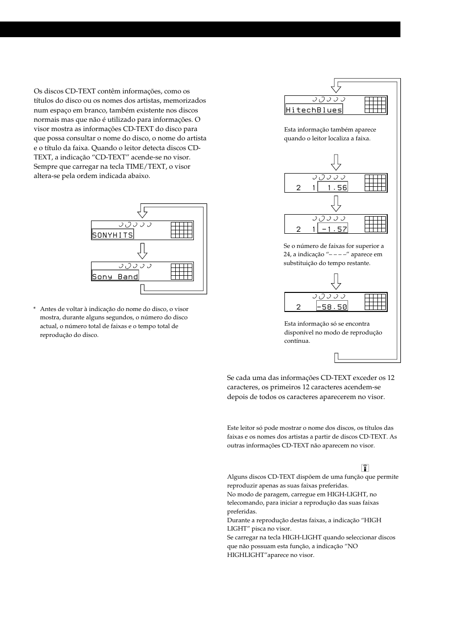 Reproduzir cds, Consultar as informações dos discos cd- text, Durante a reprodução de um disco | Para reproduzir as faixas preferidas do disco z | Sony CDP-CE515 User Manual | Page 95 / 112