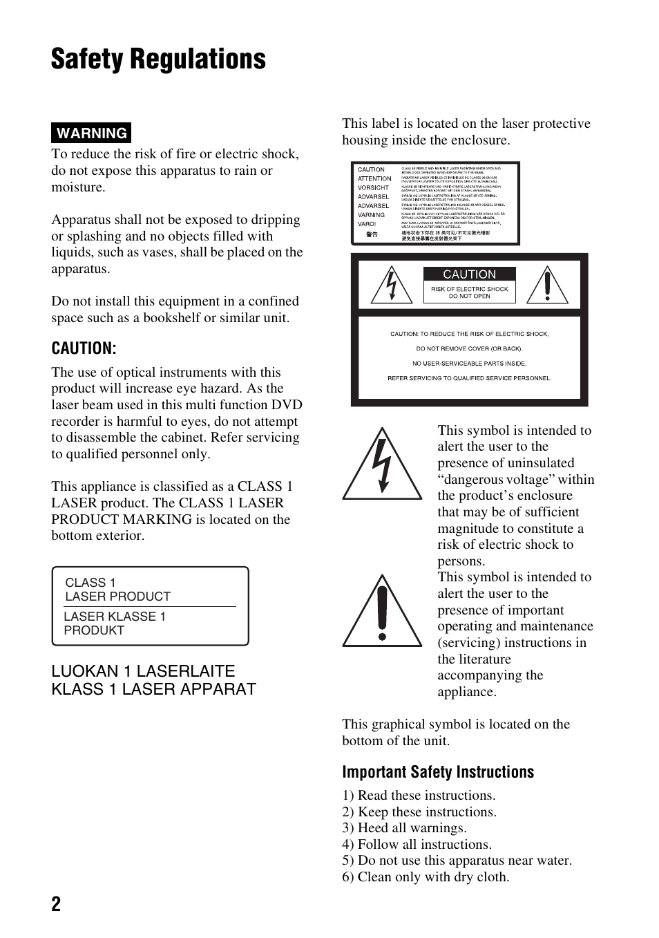 Safety regulations | Sony VRD-MC6 User Manual | Page 2 / 92