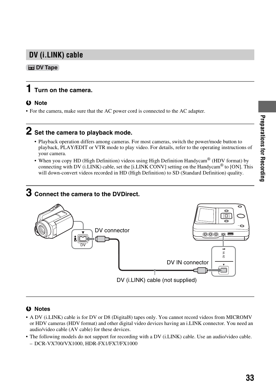 Dv (i.link) cable | Sony VRD-MC6 User Manual | Page 33 / 92