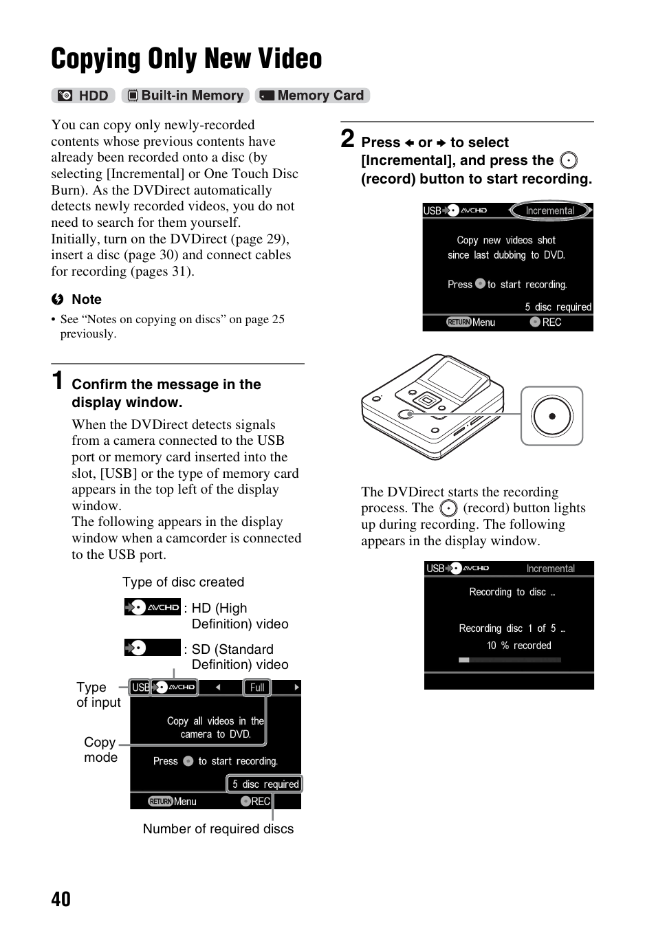 Copying only new video | Sony VRD-MC6 User Manual | Page 40 / 92