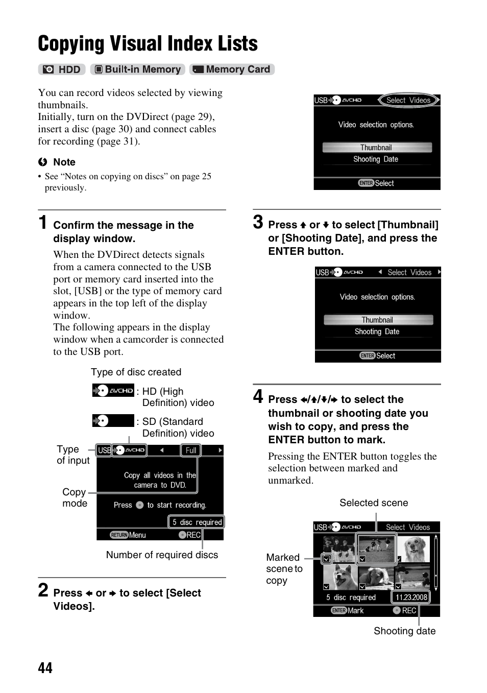 Copying visual index lists | Sony VRD-MC6 User Manual | Page 44 / 92