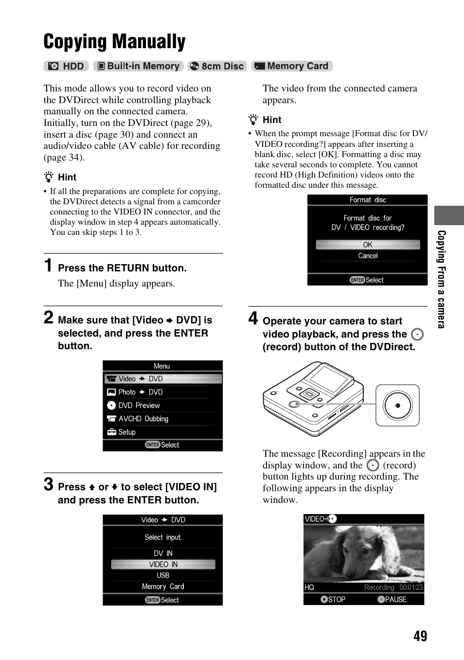 Copying manually | Sony VRD-MC6 User Manual | Page 49 / 92