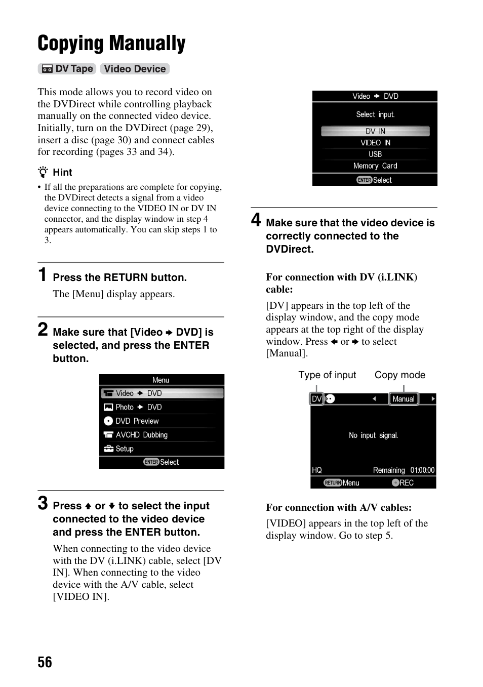 Copying manually | Sony VRD-MC6 User Manual | Page 56 / 92