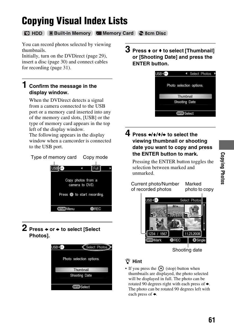 Copying visual index lists | Sony VRD-MC6 User Manual | Page 61 / 92