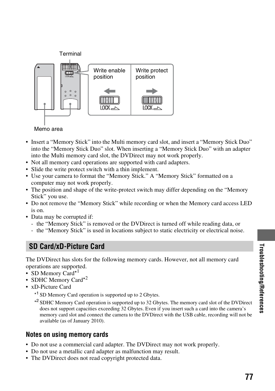 Sd card/xd-picture card | Sony VRD-MC6 User Manual | Page 77 / 92