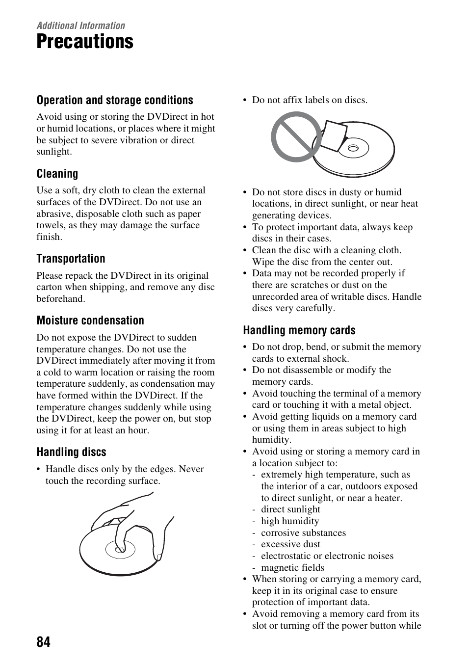 Additional information, Precautions | Sony VRD-MC6 User Manual | Page 84 / 92