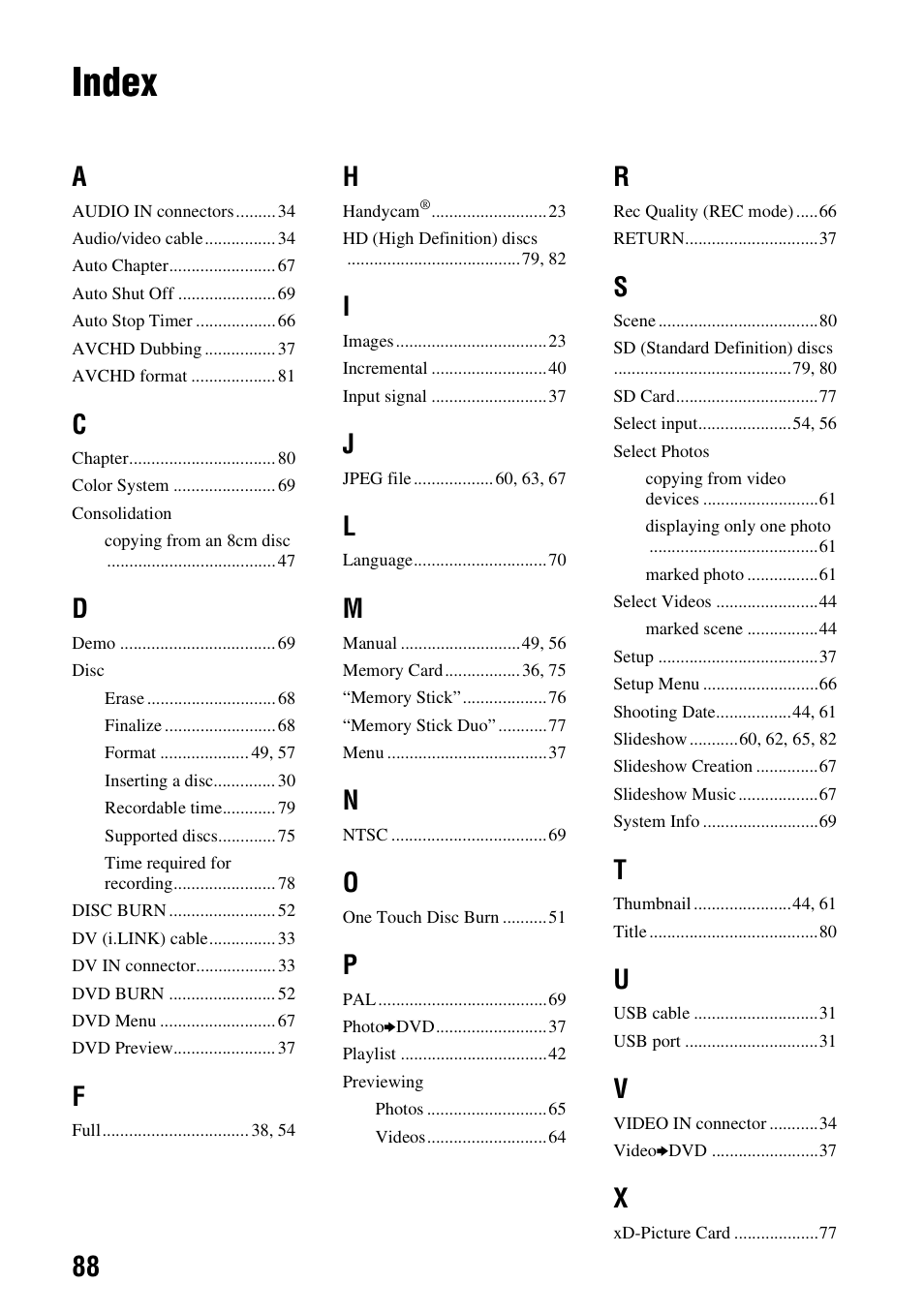 Index | Sony VRD-MC6 User Manual | Page 88 / 92