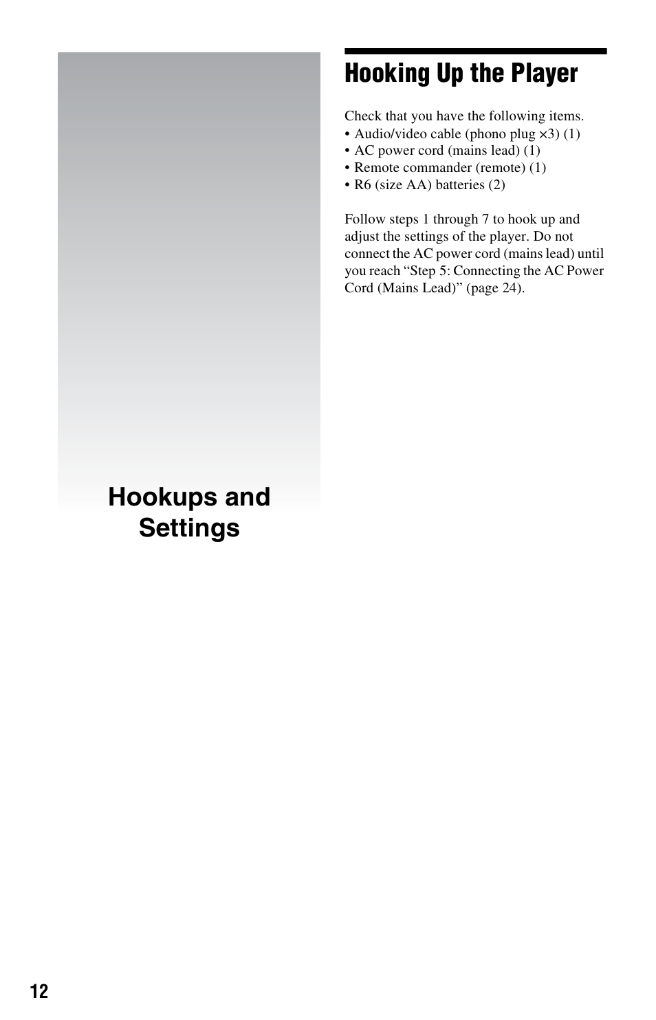 Hookups and settings, Hooking up the player, Hookups and settings hooking up the player | Sony BDP-S350 User Manual | Page 12 / 71