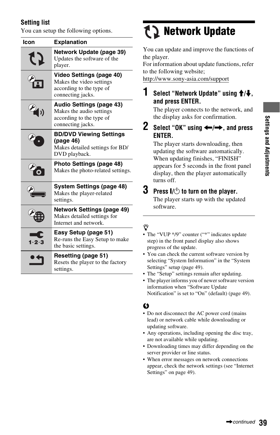 Network update | Sony BDP-S350 User Manual | Page 39 / 71