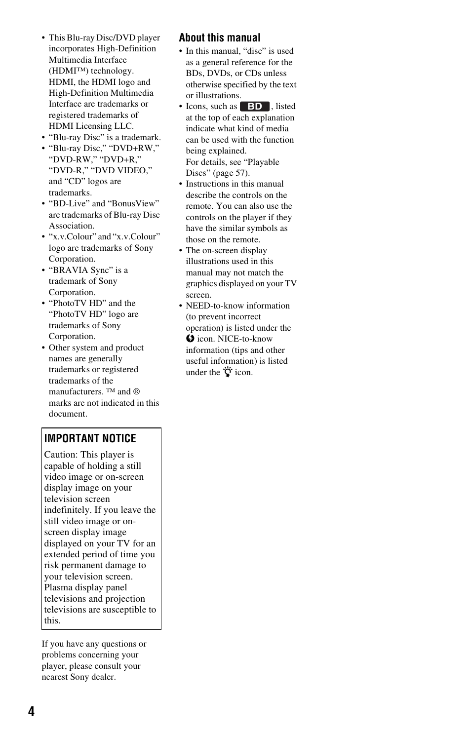 About this manual, Important notice | Sony BDP-S350 User Manual | Page 4 / 71