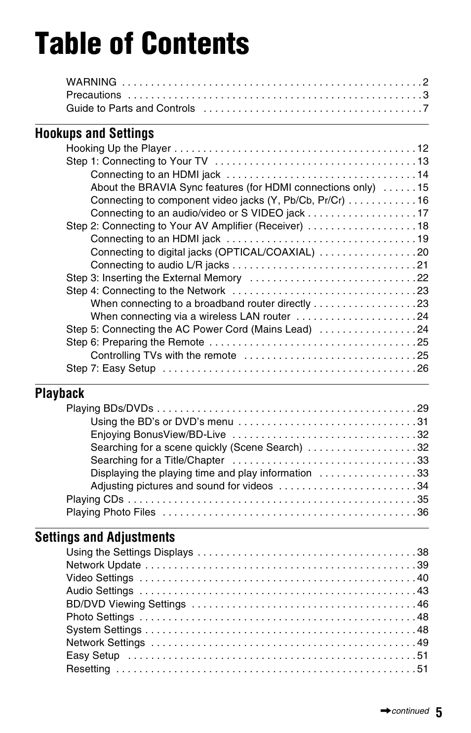 Sony BDP-S350 User Manual | Page 5 / 71