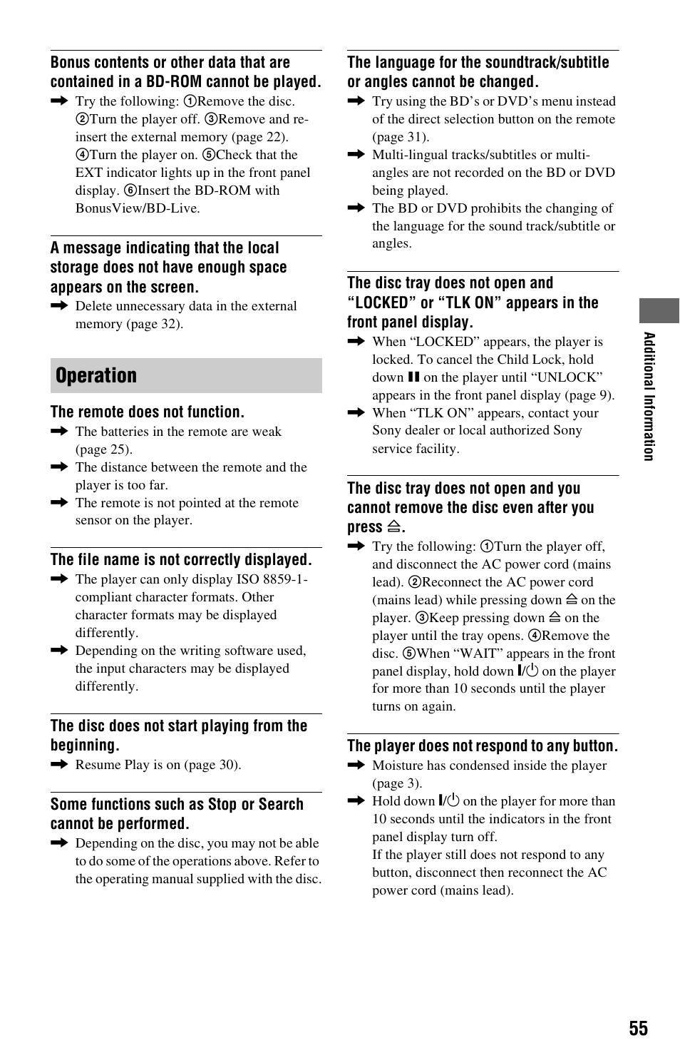 Operation | Sony BDP-S350 User Manual | Page 55 / 71