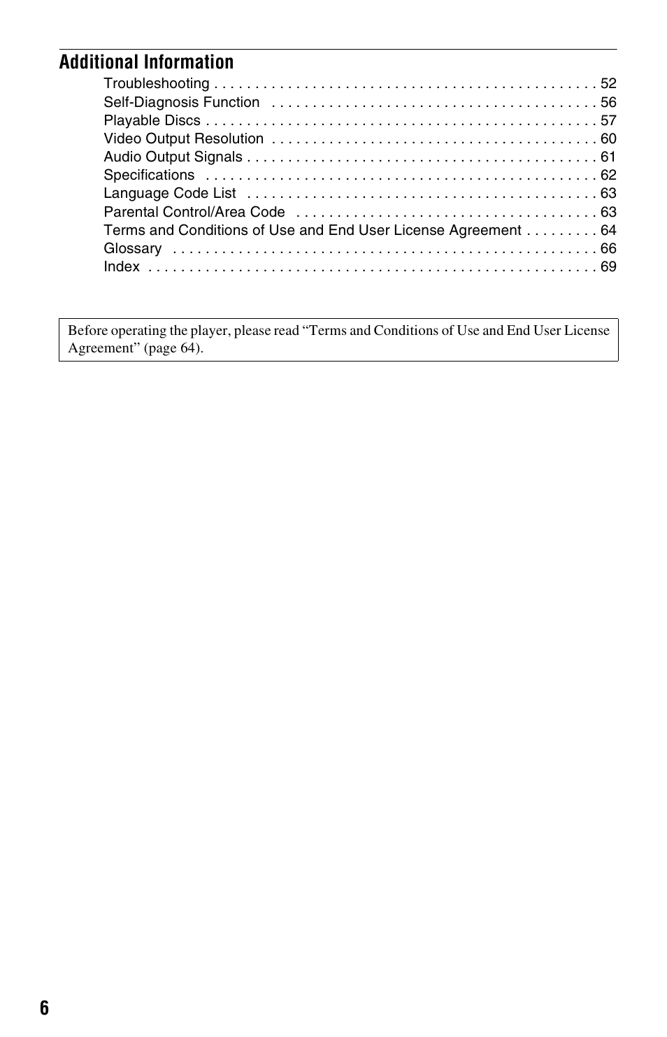 6additional information | Sony BDP-S350 User Manual | Page 6 / 71